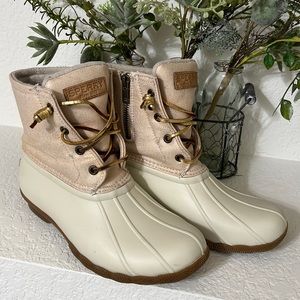 Sperry Women's Saltwater Sparkle Rain Boot, Oat/Gold Size 7 Pre-Owned